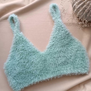 Mint Green Fluffy Knit Bralette, Y2K Rave Crop Top