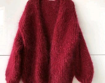 Handmade Fluffy Mohair Cardigan: Chunky Knit Open Front