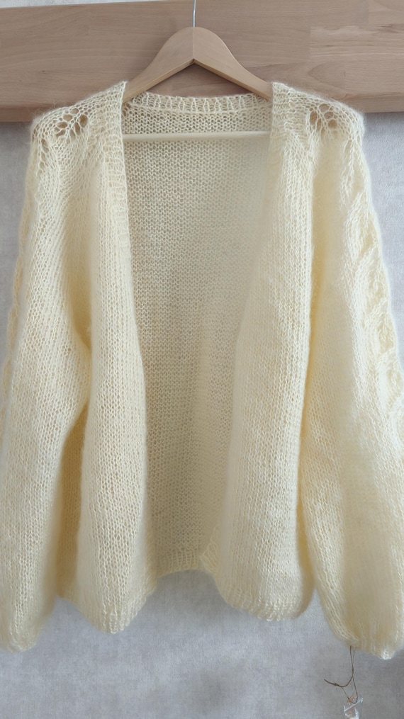Fluffy Mohair Cardigan Hand Knit, Bridal Wedding Sweater, Cozy - Main Image
