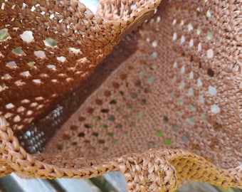 Handmade Raffia Crochet Bag: Tan Open Weave Tote