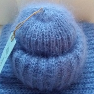 Fluffy mohair hat and snood  Mohair set  Blue angora hat  Angora snood  Longhair hat  Gift for her Mohair beanies Cold weather accesory