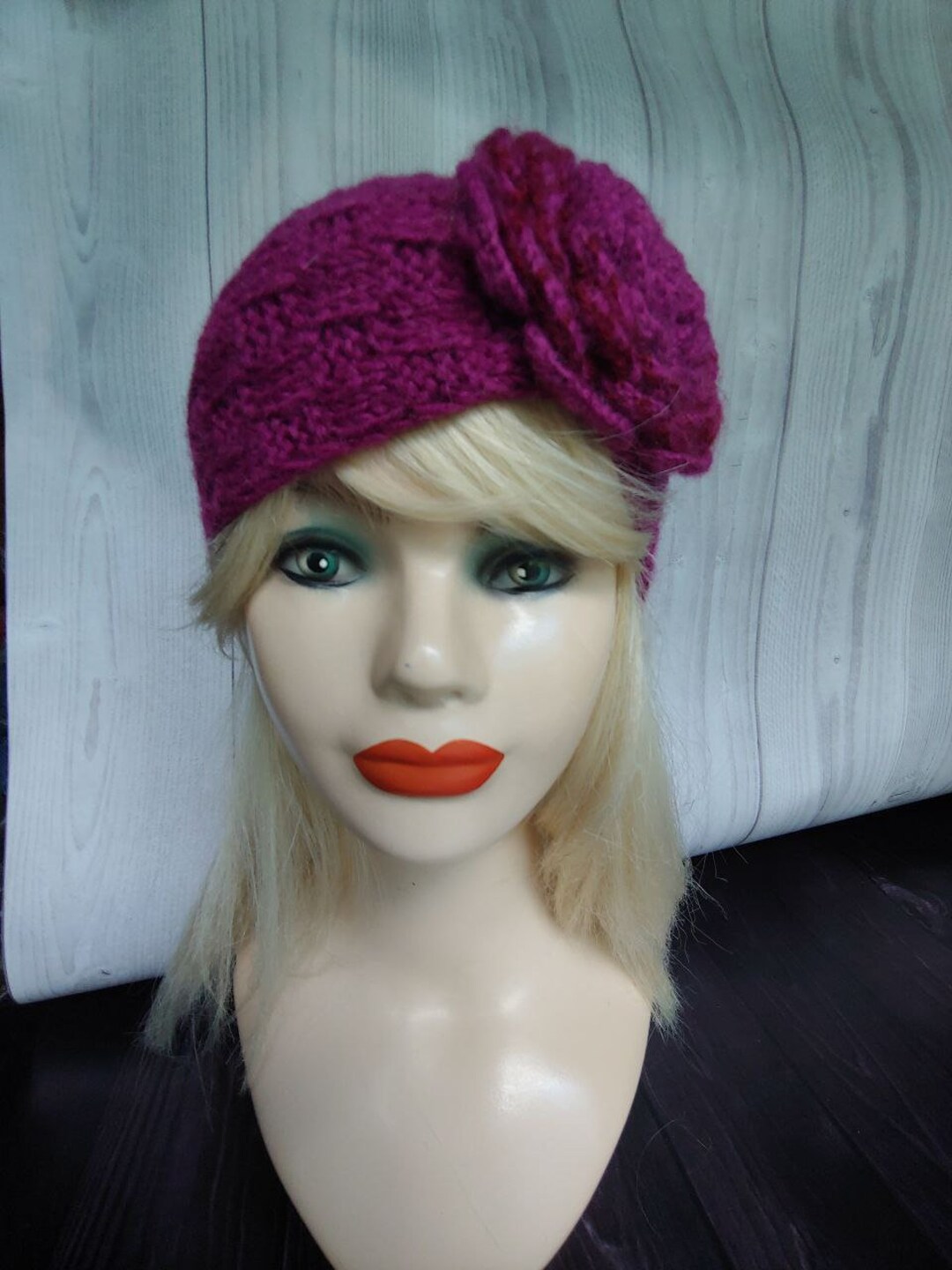 Handmade Knitted Headband With Flower and Button Fastening, Knitted