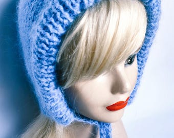 Fluffy ttendy Mohair Bonnet, Women's Tie Bonnet, warm  Hood