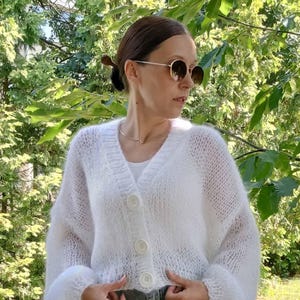 Handmade Fluffy Mohair Cardigan: Chunky Knit Open Front