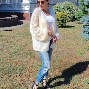 Handmade Oversized Mohair Cardigan – Cozy Knit Sweater for Women 100% handmade
