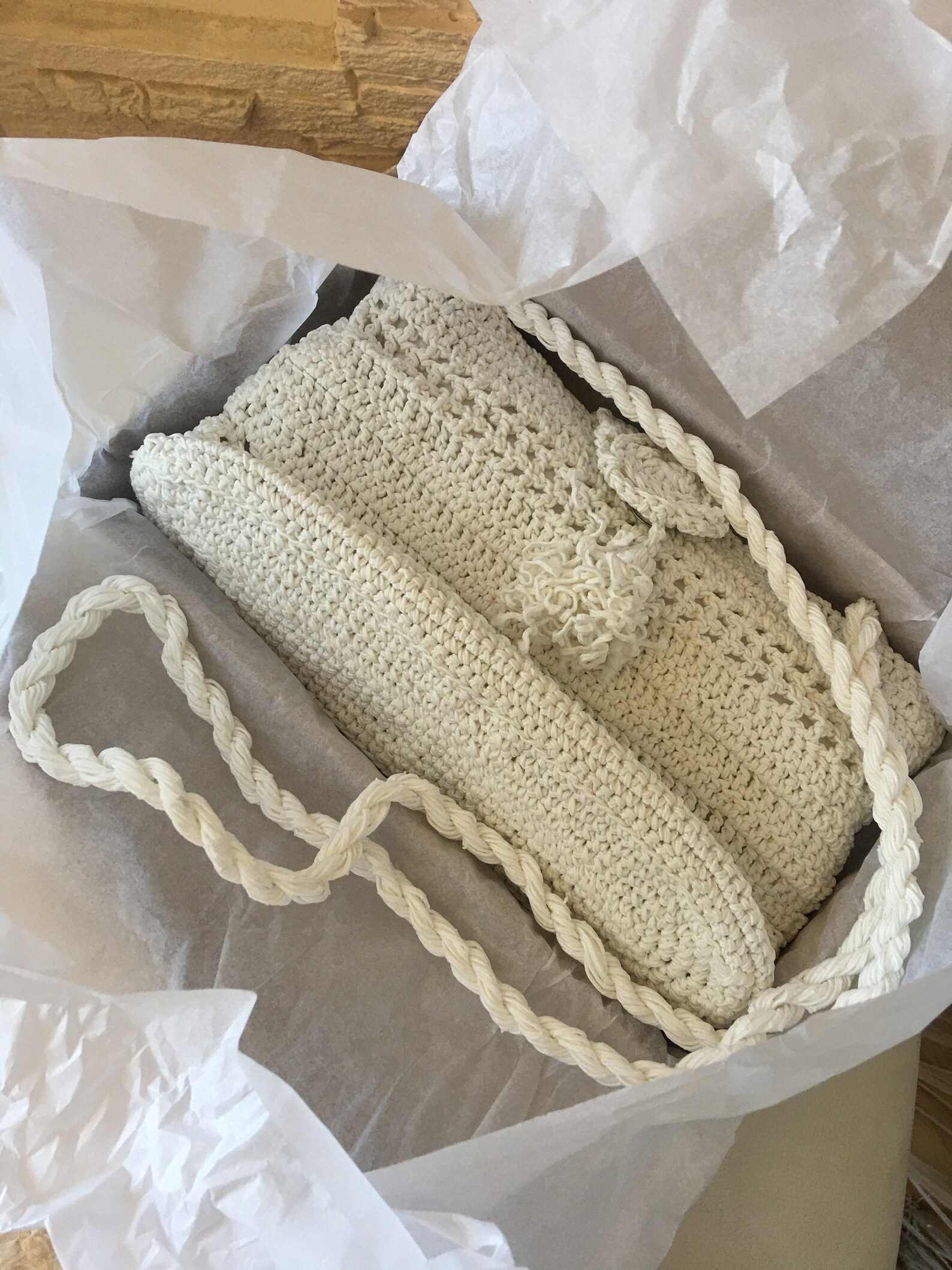 White knit handbag white bag Crochet cotton bag Cross body Etsy