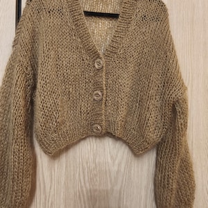Handmade Mohair Blend Cardigan: Fluffy Knit Open Front Shaggy Coat