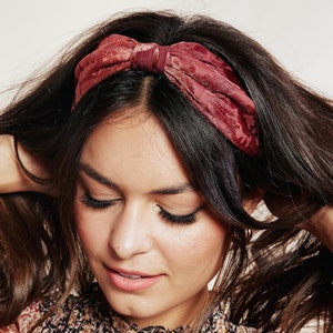 The Aura Bow Headband | Burnt Orange Bow Headband | Burnout Velvet Fabric | Holiday Sparkle