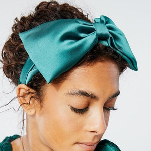 Bouffant Bow Headband Retro Oversize Statement Bow Headband Bronze Sueded Satin Gifts for Her image 2