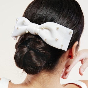 Pearl Velvet Blair Bow | Hand Sewn Bridal Bow | Special Occasion Bow | Optional Veil
