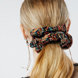 The Zeppelin Paisley Collection | Long Scarf or Fluffy Scrunchie | Neck Scarf  | Hair-tie Bow | Wear Multiple Ways | Gift for Her