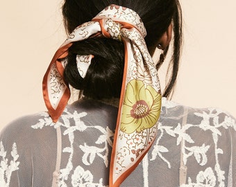 Ivory Floral Silk Scarf | Hair Scarf | Braid Scarf | Fall Floral