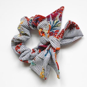 Wildflower Stripe Scarf Scrunchie Crepe Series Bow Scrunchie Pony Scarf 3-in-1 Multi-Use Accessory image 2