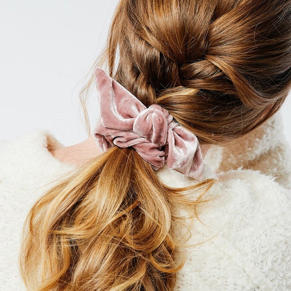 Petite Luxe Crushed Velvet Knot Scrunchie | Bow Scrunchie | Thin Hair Scrunchie | Several Colors