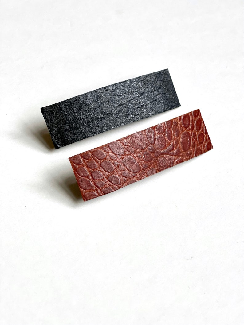 Minimalist Leather Barrette Alligator and Shiny Black Upcycled Series image 1