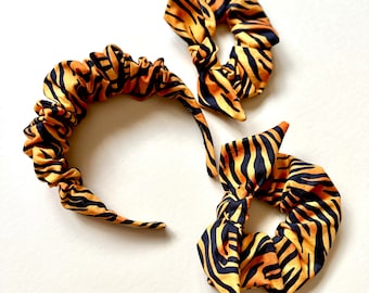 Bengals Tiger Stripes Knot Scrunchie and Scrunchie Headband | Black and Orange Scrunchies | Choose from two sizes   | Cincinnati Bengals