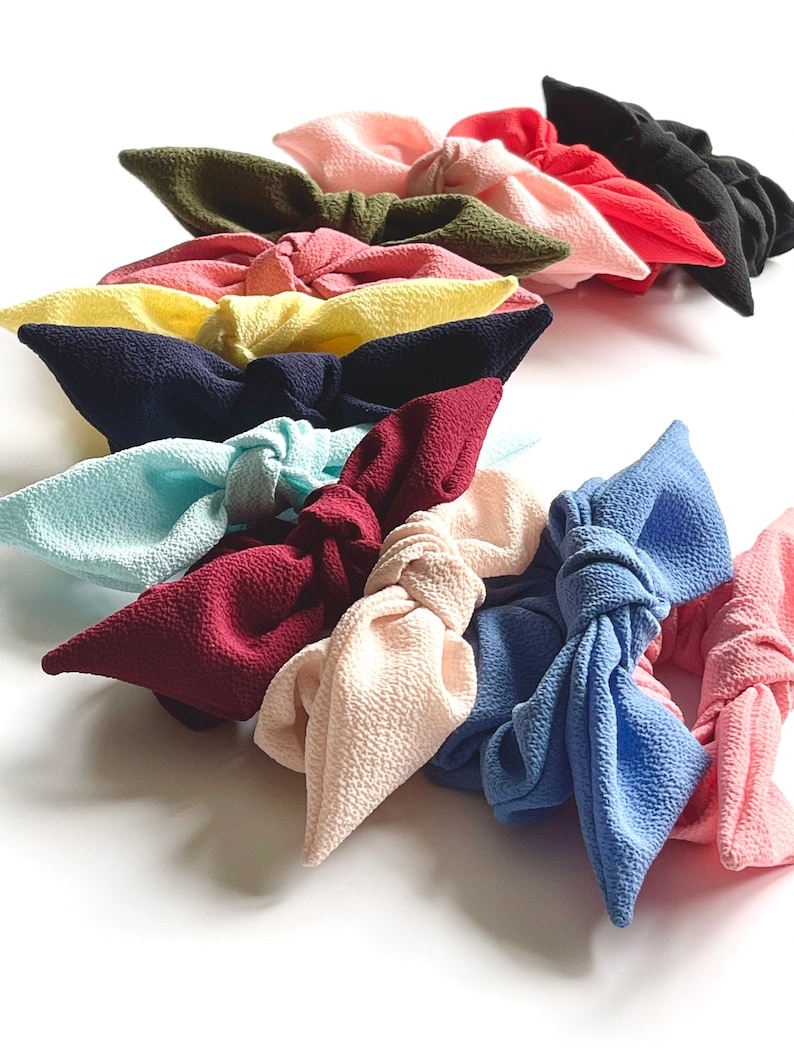 Petite Crepe Series Knot Scrunchie Bow Scrunchie Multiple colors Gift for Her image 2