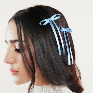 Dainty Satin Bow Sets | Hair Ribbon Bow Clips | Pigtail Pairs | Multiple Colors | Gift for Her