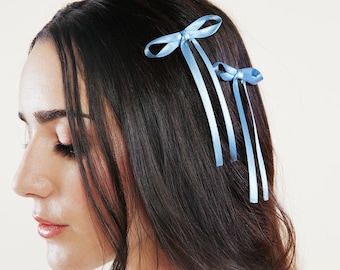 Dainty Satin Bow Sets | Hair Ribbon Bow Clips | Pigtail Pairs | Multiple Colors | Gift for Her
