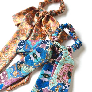 Skinny Bow Scrunchie | Floral Bow Scrunchie | Satin Scarf Scrunchie | Choose from Two Patterns