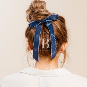 The Standard Velvet Long Bow Series Hair Tie, Barrette or Clip Several Colors Sold individually Gift for Her Indigo