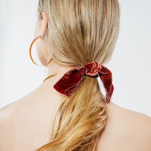 Distressed Silk Velvet Hair Tie | Fall Fashion Hair Accessory | Bow Scrunchie