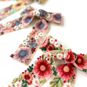 The Aurora Bow Embroidered Saree Ribbon 60s, 70s Inspired Retro Wildflower Bow Barrette image 1