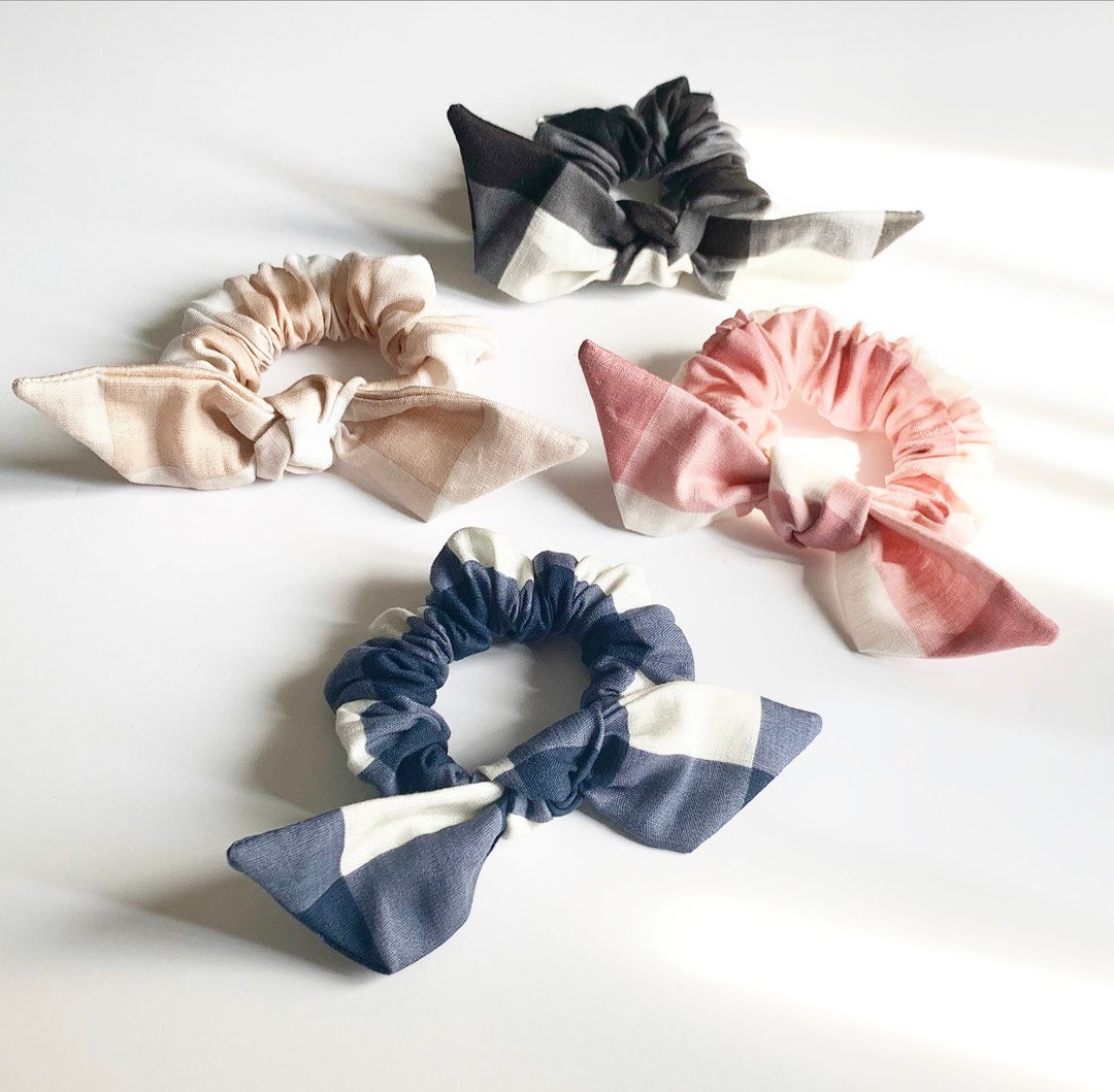 Gingham Petite Knot Scrunchie Linen Blend Bow Scrunchie - Etsy