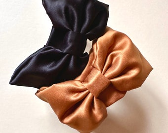 Bouffant Bow Headband | Retro Oversize Statement Bow Headband | Bronze Sueded Satin | Gifts for Her