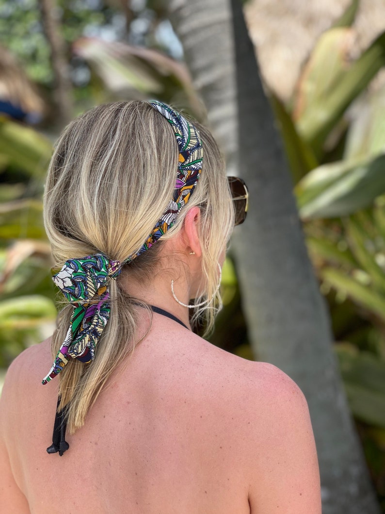 Effortless Scarf Headband Tropical Floral Print Handmade Crepe Chiffon Mango Tropics and Jade Tropics Luxury Headband Scarf image 7
