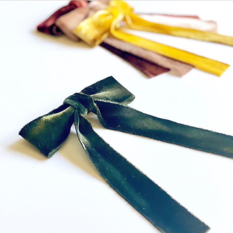 Long Bows Le Petite Hand Dyed Silk Velvet Bow Series Several colors Sold individually Ombr\u00e9 Velvet Hair Tie or Barrette