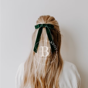 The Standard Velvet Long Bow Series Hair Tie, Barrette or Clip Several Colors Sold individually Gift for Her Balsam Green