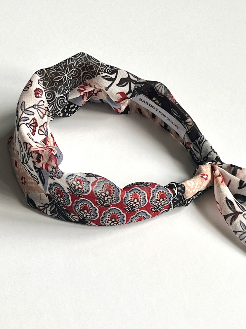 Effortless Scarf Headband Patchwork Print Handmade Chiffon Luxury Headband Scarf image 10