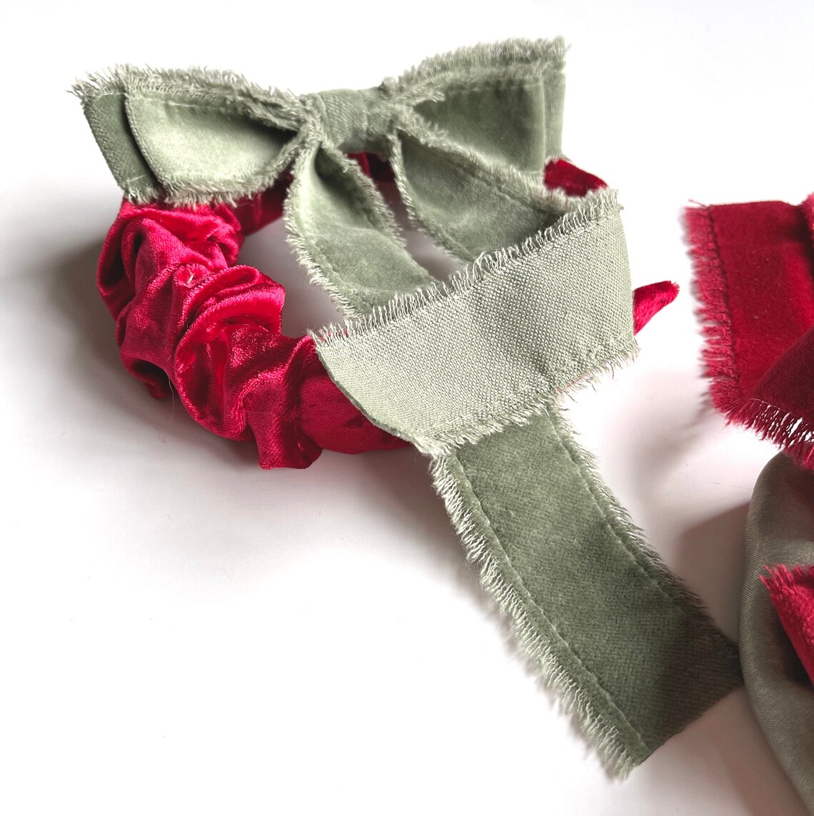 Holiday Fray Bow Boho Hair Bow Hair Tie Barrette and Etsy