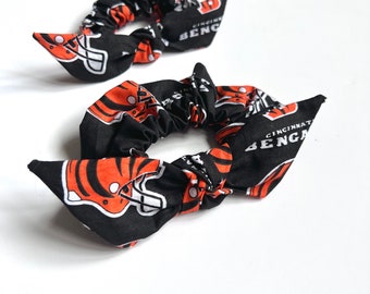 Bengals Knot Scrunchie | Cincinnati Bengals Printed Fabric | Petite and Oversize Scrunchies