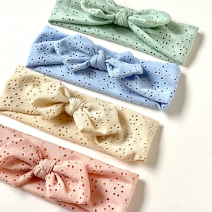 Stretch Eyelet Bow Headband | Mommy + Me | Adult, Child, Baby Size | Bow Headband | Kidcore