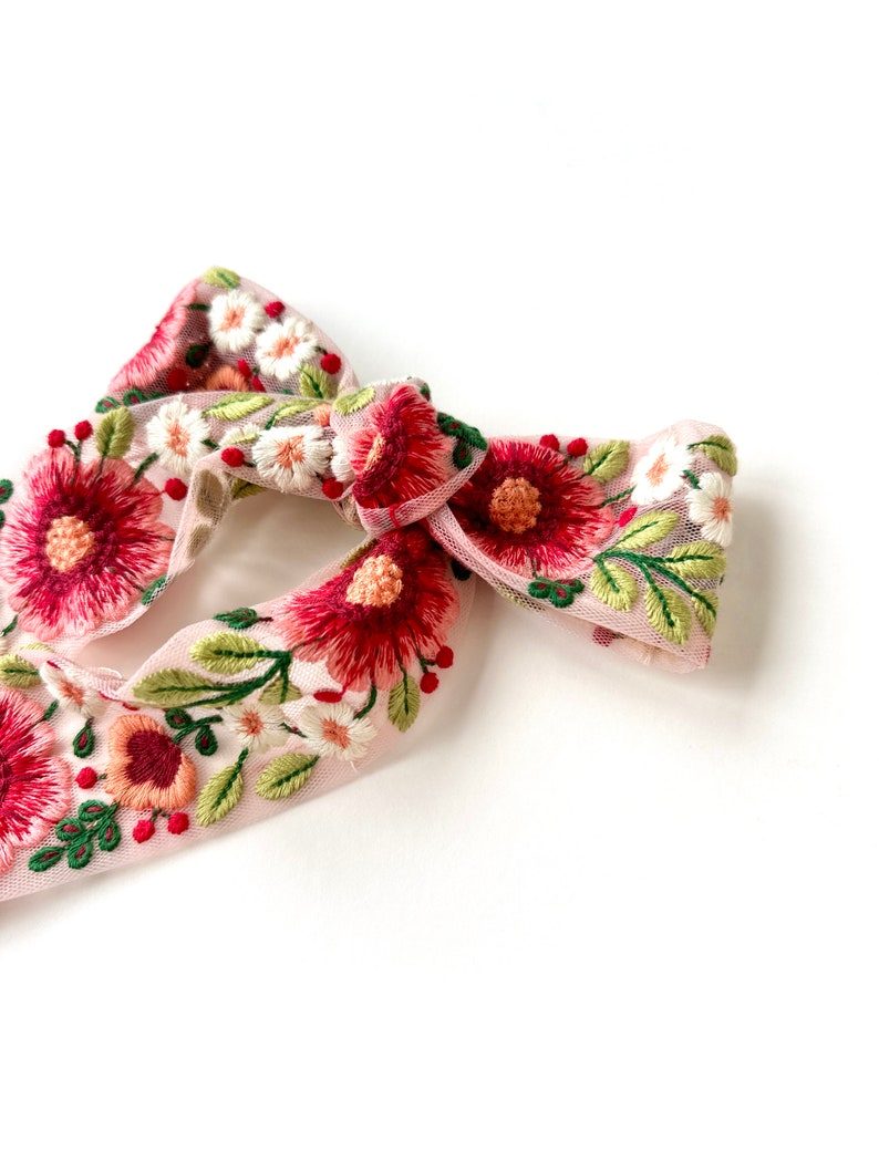 The Aurora Bow Embroidered Saree Ribbon 60s, 70s Inspired Retro Wildflower Bow Barrette image 7