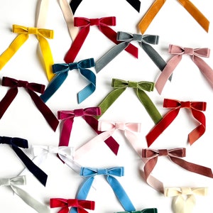 Petite Velvet Long Bow | Custom Fastener | Several colors