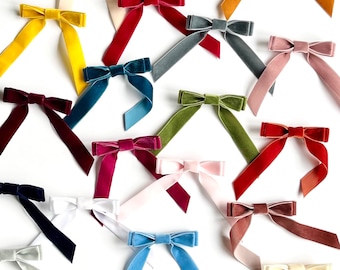 Petite Velvet Long Bow | Custom Fastener | Several colors