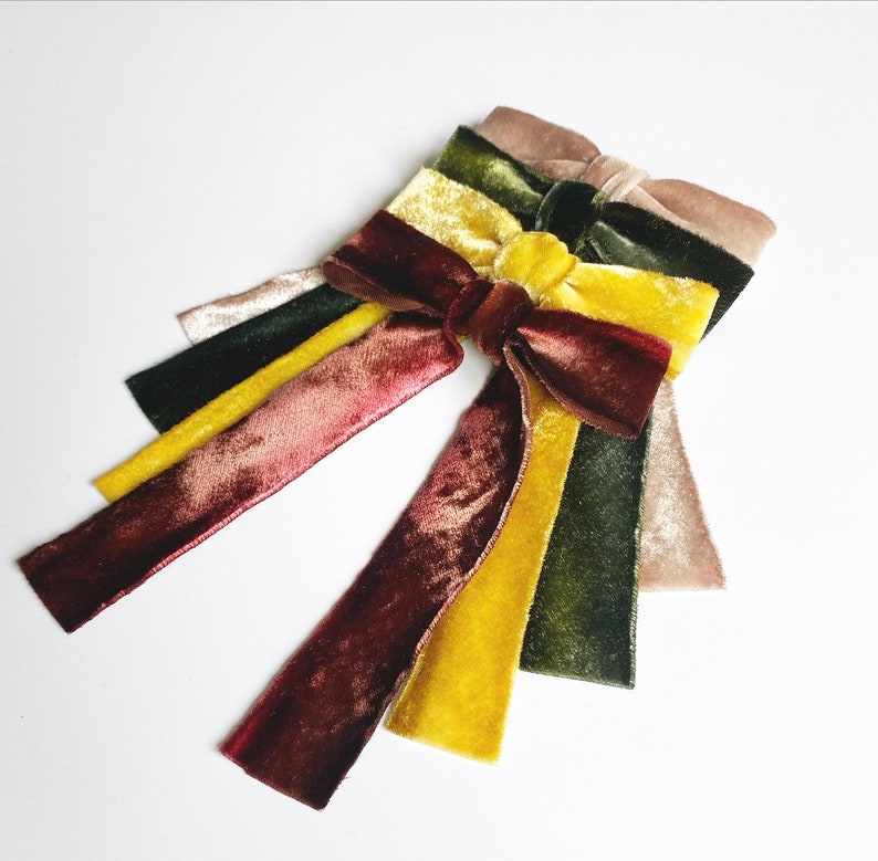 Long Bows Le Petite Hand Dyed Silk Velvet Bow Series Several colors Sold individually Ombr\u00e9 Velvet Hair Tie or Barrette