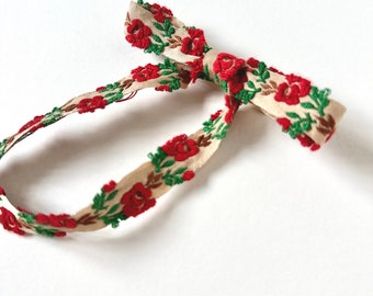 Roses are Red Embroidered Skinny Long Bow | Embroidered Bow | Luxury Hair Bow