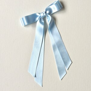 The Stella Silk Satin Long Bow White Bridal Bow Something Blue Bow Special Occassion Bow Designer Luxury Hair Piece image 3