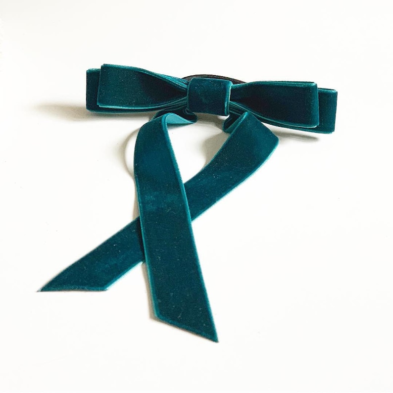 The Standard Velvet Long Bow Series Hair Tie, Barrette or Clip Several Colors Sold individually Gift for Her Blue Topaz