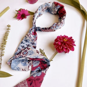 Effortless Scarf Headband Patchwork Print Handmade Chiffon Luxury Headband Scarf Patchwork Rose