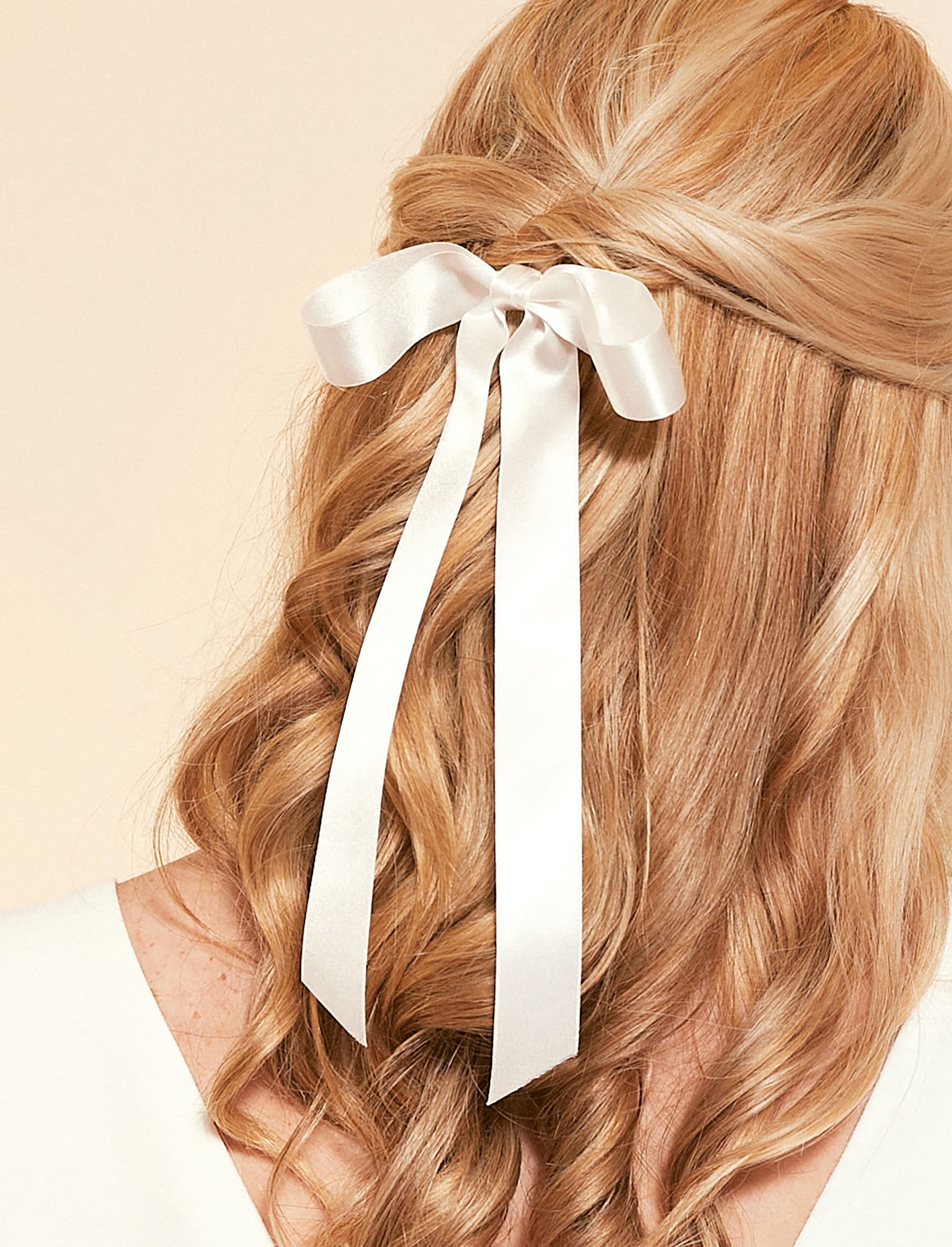 VSAKSH Large White Big Hair Bows With Long Silky Satin Ribbon for