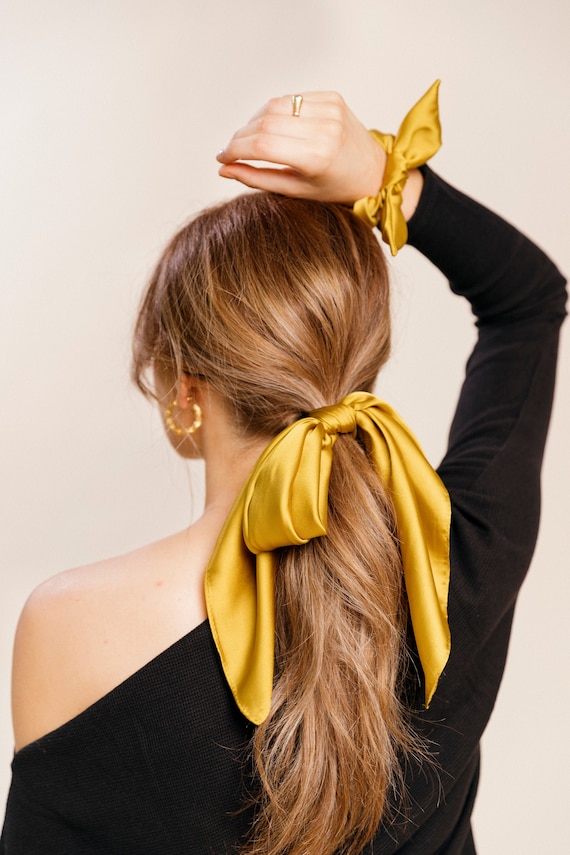 satin big glam bow hair elastic large stylish scarf knot hair tie