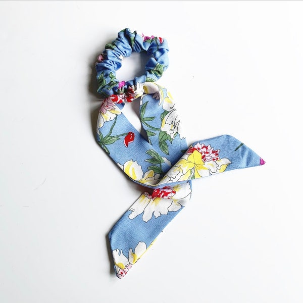 Tropical Floral Crinkle Scarf Scrunchie | Bow Scrunchie | Pony Scarf | 3-in-1 | Multi-Use Accessory