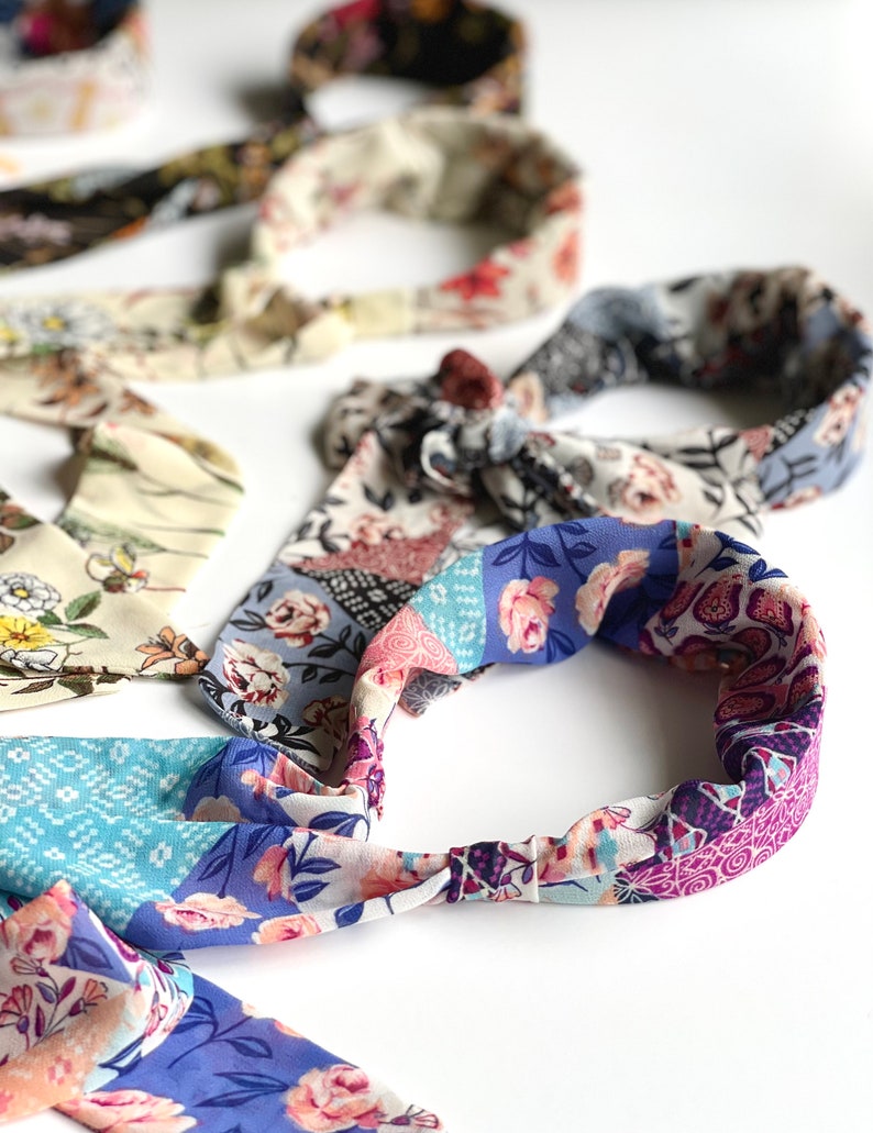 Effortless Scarf Headband Patchwork Print Handmade Chiffon Luxury Headband Scarf image 6