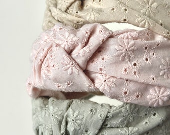 The Charlotte Knot Headband | Pastel Eyelet | Multiple colors | Wide Knot Headband | Handmade | Luxury Headband