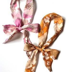 Long Bow or Hair Scarf | Retro Poppies Collection | Silk Chiffon | Hair-tie Bow | Multiple options | Gift for Her